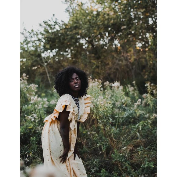 Women's Gold Hand Beaded Vintage Victorian Boho Style Ruffle Maxi Dress New - Picture 5 of 10